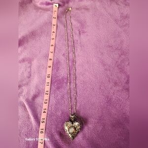 Silver Heart Pendant Necklace With Genuine Polished Stone